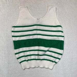 Vintage Green and White Stripped Nautical Knitted Vest Picket and Post Size L